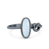 Vintage Style Oval Lab Opal Knot Ring Solid Oxidized 925 Sterling Silver