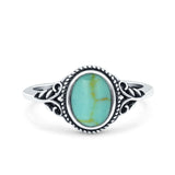 Vintage Style Oval Lab Opal Petite Dainty Ring Solid Oxidized 925 Sterling Silver