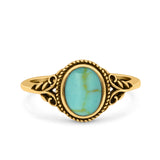Vintage Style Oval Lab Opal Petite Dainty Ring Solid Oxidized 925 Sterling Silver