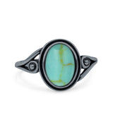 Petite Dainty Oval Lab Opal Vintage Style Ring Oxidized Solid 925 Sterling Silver 925 Sterling Silver