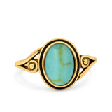 Petite Dainty Oval Lab Opal Vintage Style Ring Oxidized Solid 925 Sterling Silver 925 Sterling Silver