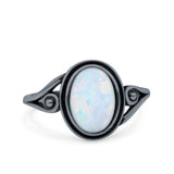 Petite Dainty Oval Lab Opal Vintage Style Ring Oxidized Solid 925 Sterling Silver 925 Sterling Silver