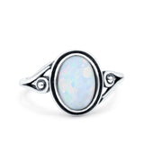 Petite Dainty Oval Lab Opal Vintage Style Ring Oxidized Solid 925 Sterling Silver 925 Sterling Silver