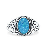 Petite Dainty Vintage Style Lab Opal Ring Solid Oval Oxidized 925 Sterling Silver