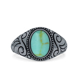 Petite Dainty Vintage Style Lab Opal Ring Solid Oval Oxidized 925 Sterling Silver