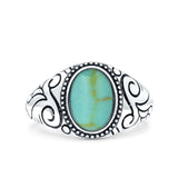 Petite Dainty Vintage Style Lab Opal Ring Solid Oval Oxidized 925 Sterling Silver