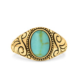 Petite Dainty Vintage Style Lab Opal Ring Solid Oval Oxidized 925 Sterling Silver