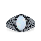 Petite Dainty Vintage Style Lab Opal Ring Solid Oval Oxidized 925 Sterling Silver