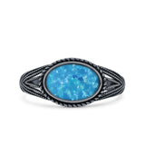 Vintage Style Petite Dainty Lab Opal Ring Solid Oval Oxidized 925 Sterling Silver