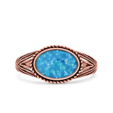 Vintage Style Petite Dainty Lab Opal Ring Solid Oval Oxidized 925 Sterling Silver
