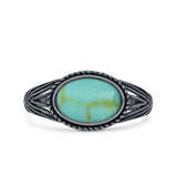 Vintage Style Petite Dainty Lab Opal Ring Solid Oval Oxidized 925 Sterling Silver