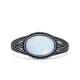 Vintage Style Petite Dainty Lab Opal Ring Solid Oval Oxidized 925 Sterling Silver