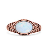 Vintage Style Petite Dainty Lab Opal Ring Solid Oval Oxidized 925 Sterling Silver