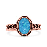 Petite Dainty Cross Vintage Style Lab Opal Ring Solid Oval Oxidized 925 Sterling Silver
