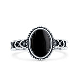 Petite Dainty Cross Vintage Style Lab Opal Ring Solid Oval Oxidized 925 Sterling Silver
