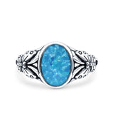 Petite Dainty Butterfly Lab Opal Ring Solid Oval Oxidized 925 Sterling Silver