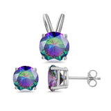 Jewelry Matching Set Pendant Earring Round Simulated Cubic Zirconia 925 Sterling Silver