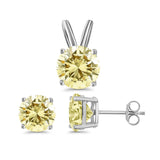 Jewelry Matching Set Pendant Earring Round Simulated Cubic Zirconia 925 Sterling Silver