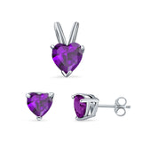 Heart Shape Jewelry Matching Set Pendant Earring Simulated Cubic Zirconia 925 Sterling Silver