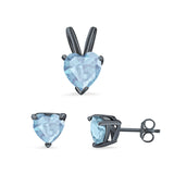 Heart Shape Jewelry Matching Set Pendant Earring Simulated Cubic Zirconia 925 Sterling Silver