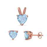 Heart Shape Jewelry Matching Set Pendant Earring Simulated Cubic Zirconia 925 Sterling Silver