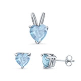 Heart Shape Jewelry Matching Set Pendant Earring Simulated Cubic Zirconia 925 Sterling Silver