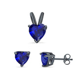 Heart Shape Jewelry Matching Set Pendant Earring Simulated Cubic Zirconia 925 Sterling Silver