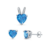 Heart Shape Jewelry Matching Set Pendant Earring Simulated Cubic Zirconia 925 Sterling Silver