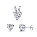 Heart Shape Jewelry Matching Set Pendant Earring Simulated Cubic Zirconia 925 Sterling Silver