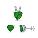 Heart Shape Jewelry Matching Set Pendant Earring Simulated Cubic Zirconia 925 Sterling Silver