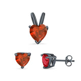 Heart Shape Jewelry Matching Set Pendant Earring Simulated Cubic Zirconia 925 Sterling Silver