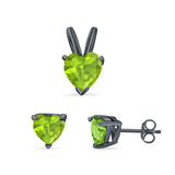 Heart Shape Jewelry Matching Set Pendant Earring Simulated Cubic Zirconia 925 Sterling Silver