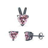 Heart Shape Jewelry Matching Set Pendant Earring Simulated Cubic Zirconia 925 Sterling Silver