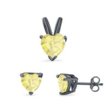 Heart Shape Jewelry Matching Set Pendant Earring Simulated Cubic Zirconia 925 Sterling Silver