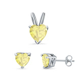 Heart Shape Jewelry Matching Set Pendant Earring Simulated Cubic Zirconia 925 Sterling Silver