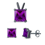 Princess Cut Jewelry Matching Set Pendant Earring Simulated Cubic Zirconia 925 Sterling Silver
