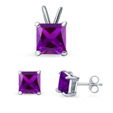 Princess Cut Jewelry Matching Set Pendant Earring Simulated Cubic Zirconia 925 Sterling Silver