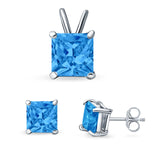 Princess Cut Jewelry Matching Set Pendant Earring Simulated Cubic Zirconia 925 Sterling Silver