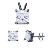 Princess Cut Jewelry Matching Set Pendant Earring Simulated Cubic Zirconia 925 Sterling Silver