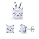 Princess Cut Jewelry Matching Set Pendant Earring Simulated Cubic Zirconia 925 Sterling Silver