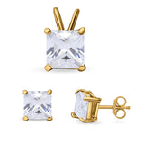 Princess Cut Jewelry Matching Set Pendant Earring Simulated Cubic Zirconia 925 Sterling Silver