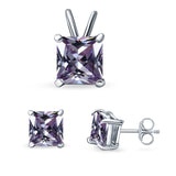 Princess Cut Jewelry Matching Set Pendant Earring Simulated Cubic Zirconia 925 Sterling Silver