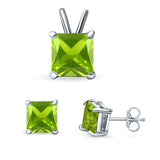 Princess Cut Jewelry Matching Set Pendant Earring Simulated Cubic Zirconia 925 Sterling Silver