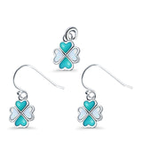Clover Jewelry Matching Set Pendant Drop Dangle Earring Heart Created Opal 925 Sterling Silver