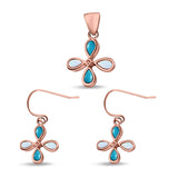 Clover Jewelry Matching Set Pendant Drop Dangle Earring Created Opal 925 Sterling Silver