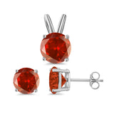 Jewelry Matching Set Pendant Earring Round Simulated Cubic Zirconia 925 Sterling Silver