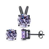 Jewelry Matching Set Pendant Earring Round Simulated Cubic Zirconia 925 Sterling Silver