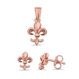 Fleur de Lis Jewelry Matching Set Pendant Drop Dangle Earring 925 Sterling Silver