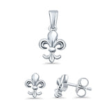 Fleur de Lis Jewelry Matching Set Pendant Drop Dangle Earring 925 Sterling Silver