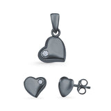 Heart Jewelry Matching Set Pendant Earring Round Simulated Cubic Zirconia 925 Sterling Silver
